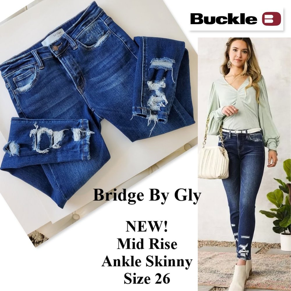 NEW! BUCKLE Bridge By Gly Hudson Mid Rise Ankle Skinny Stretch Jeans 26